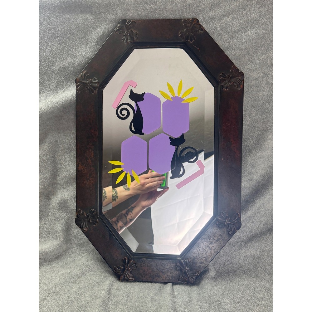 Uttermost Custom Upcycle Octagon Wall Mirror Black Cat Beveled Bronze 22x14